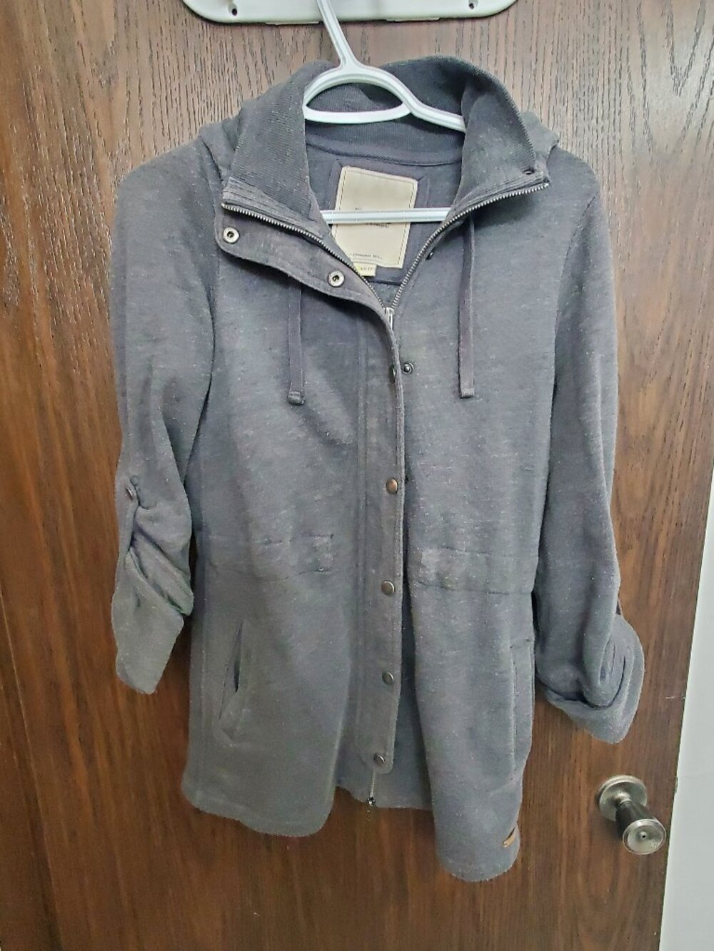 Roots Womens Hooded Jacket Zipper and Button Up Gray Size XS Cotton/Polyester